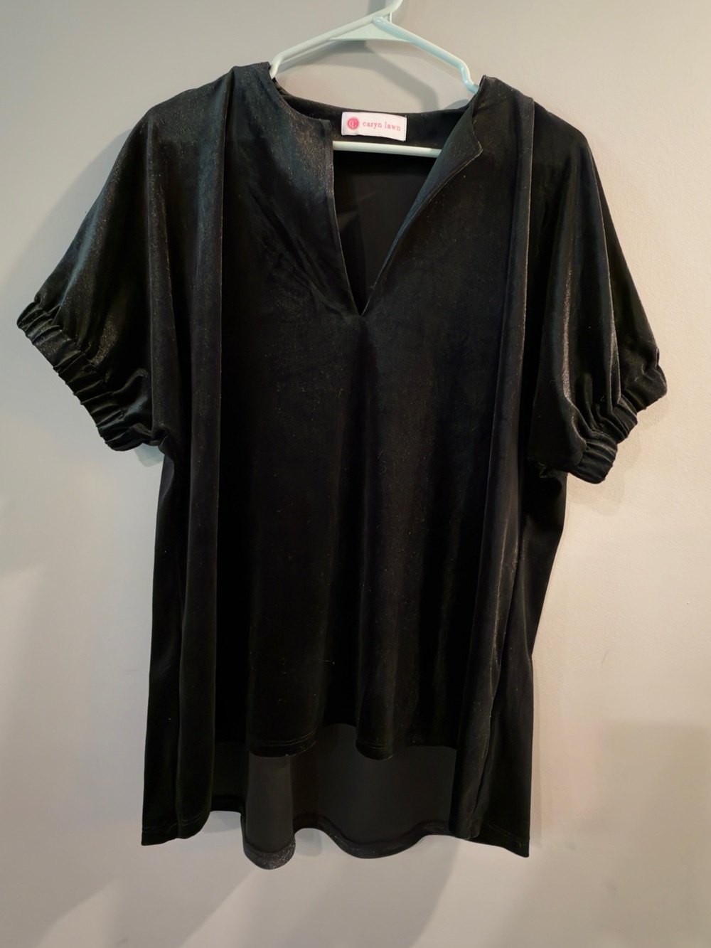 Black Velvet Puff-Sleeve V-Neck Top - (Brand: )